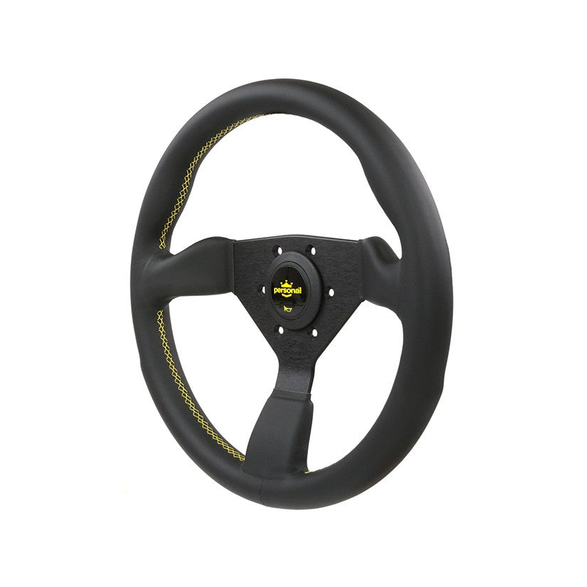 Personal Grinta Leather Steering Wheel (Yellow Stitching) - 350mm