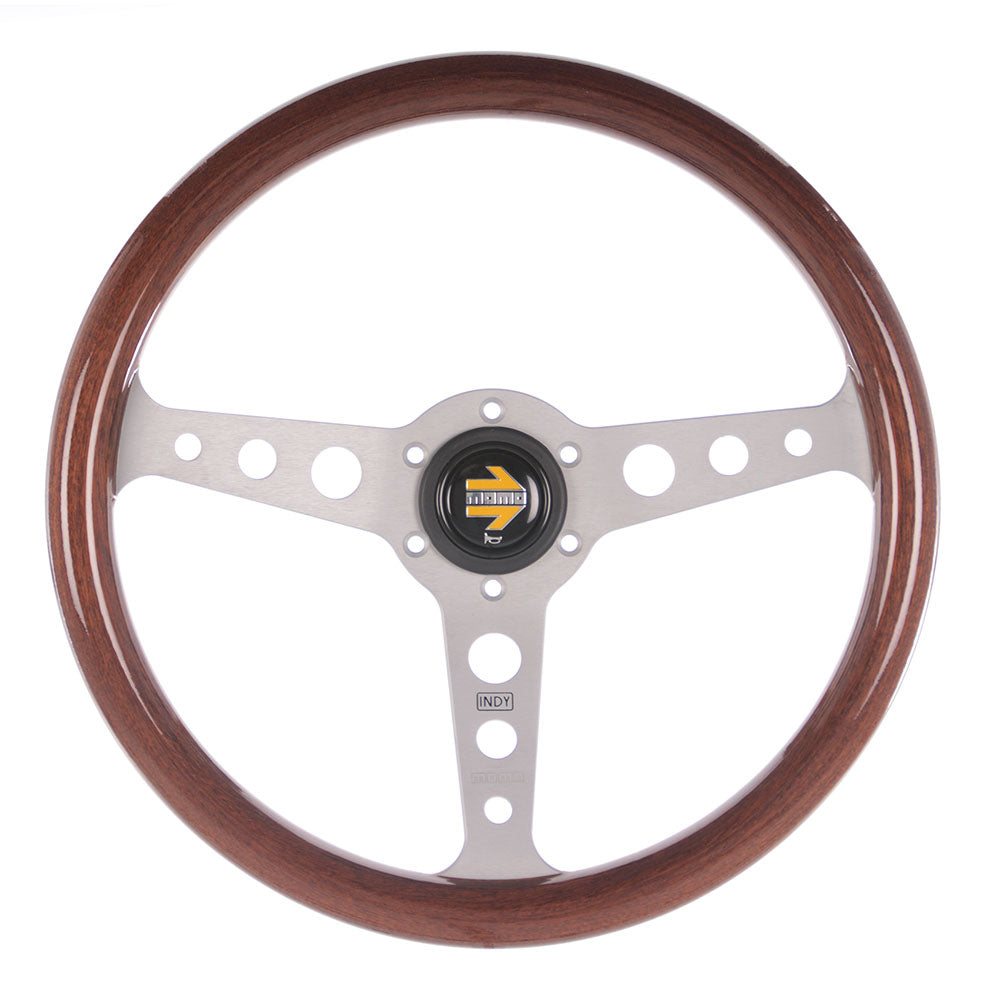 Momo Indy Semi Dish Steering Wheel 350mm Brown Wood - Silver Spokes