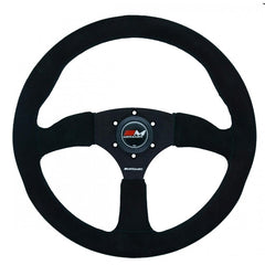 Motamec Race Rally Semi Dish Steering Wheel 350mm Black Suede - Black Spokes - Black Stitching