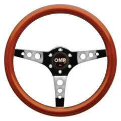 OMP Mugello Flat Steering Wheel 350mm Brown Wood  - Silver Spokes