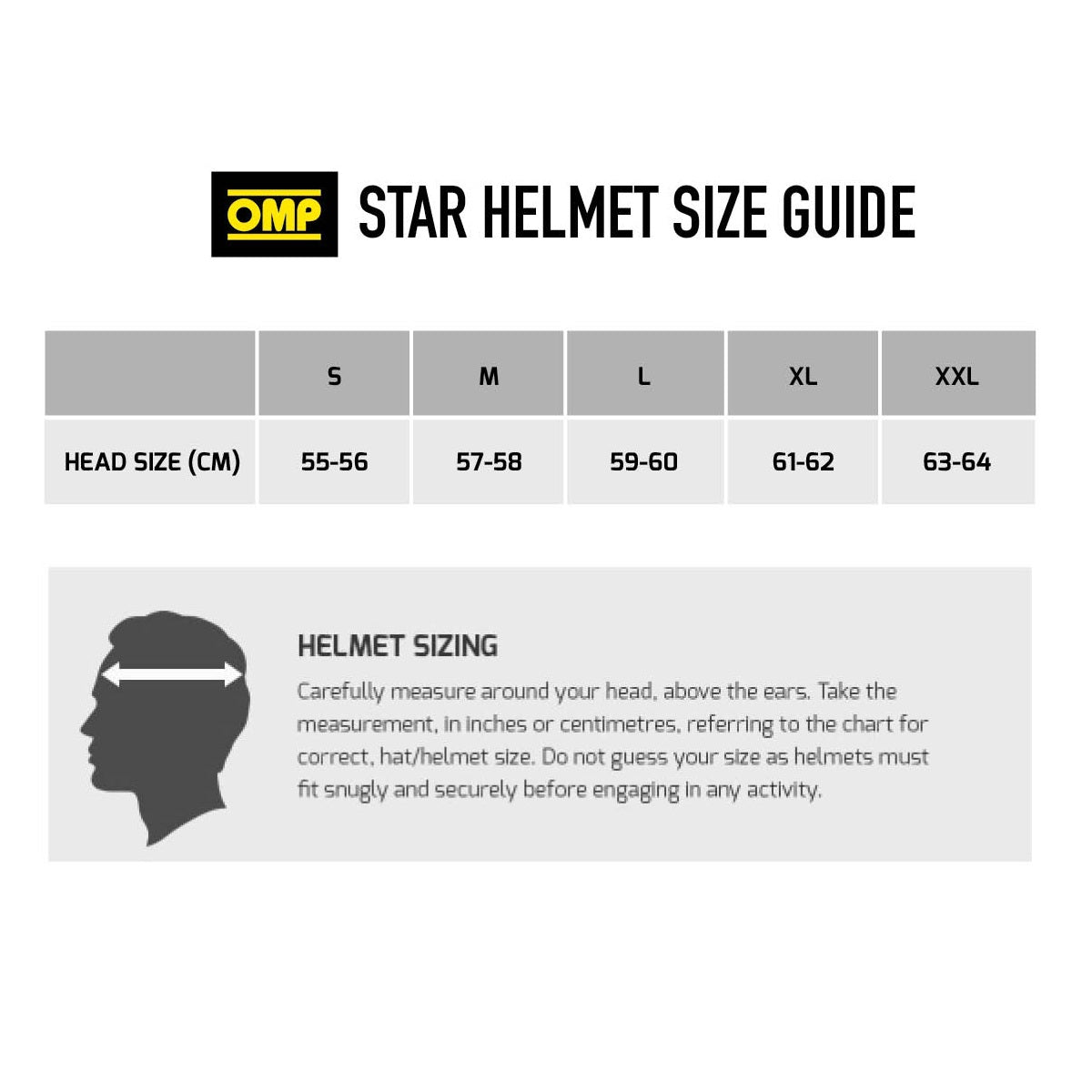 OMP Star Open Face Helmet Size Guide