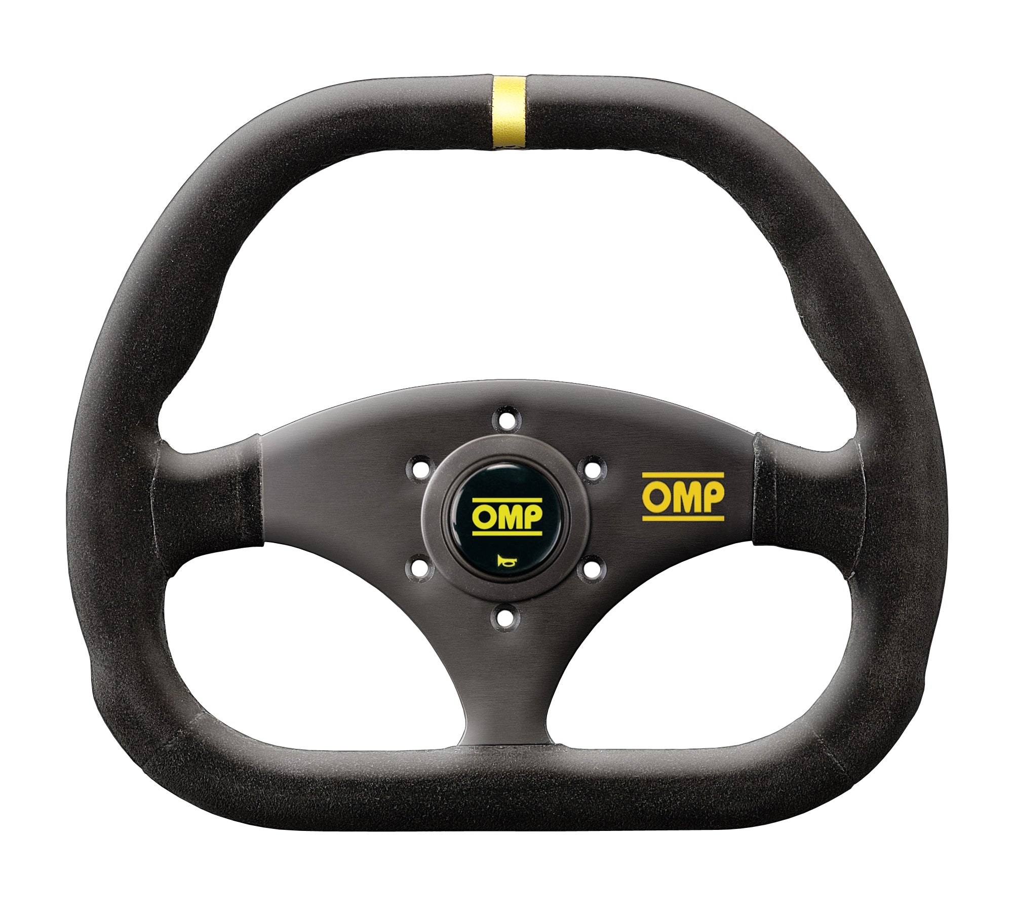 OMP Kubic Flat Steering Wheel 310mm Black Suede - Black Spokes - Black Stitching