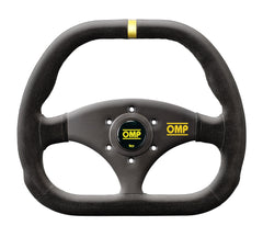 OMP Kubic Flat Steering Wheel 310mm Black Suede - Black Spokes - Black Stitching