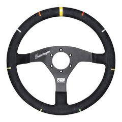 OMP Recce Superleggero Flat Steering Wheel 350mm Black Suede - Black Spokes - Black Stitching - Coloured Markings