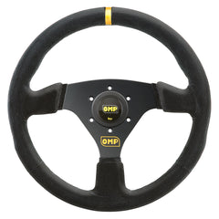 OMP Targa Flat Steering Wheel 330mm Black Suede - Black Spokes - Black Stitching