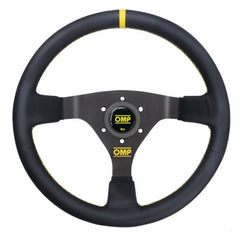 OMP WRC Semi Dish Steering Wheel 350mm Black Leather - Black Spokes - Yellow Stitching