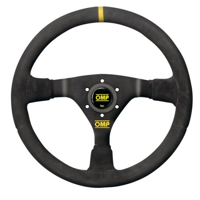 OMP WRC Semi Dish Steering Wheel 350mm Black Suede - Black Spokes - Yellow Stitching