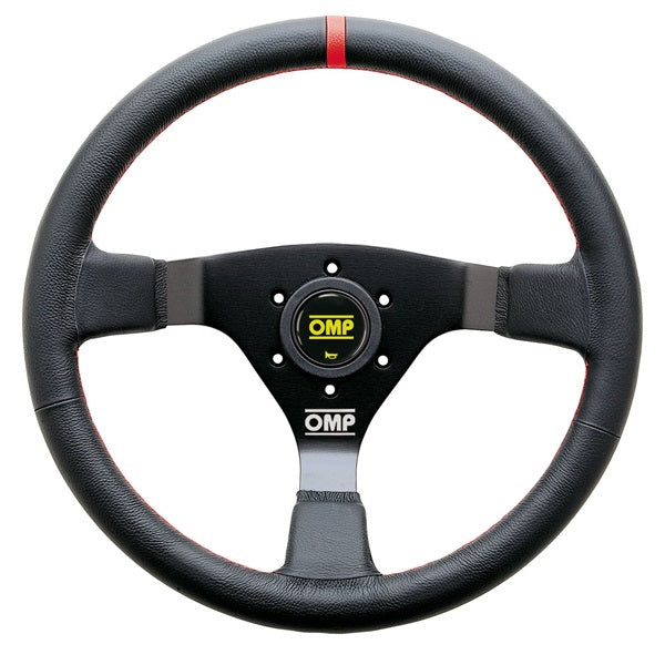 OMP WRC Semi Dish Steering Wheel 350mm Black Leather - Black Spokes - Red Stitching