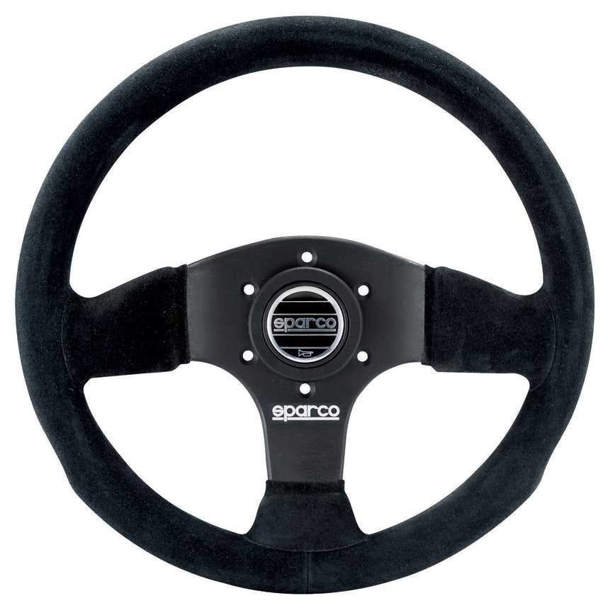 Sparco P300 Flat Steering Wheel 300mm - Black Suede - Black Spokes - Black Stitching