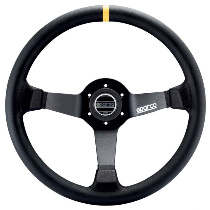 Sparco R345 Semi Dish Steering Wheel 350mm - Black Leather - Black Spokes - Black Stitching