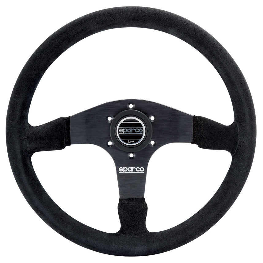Sparco R375 Flat Steering Wheel 350mm - Black Suede - Black Spokes
