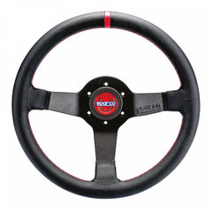 Sparco Champion Deep Dish Steering Wheel 330mm - Black Leather - Black Spokes - Red Stitching